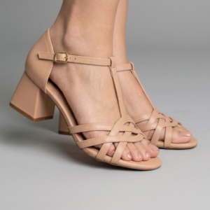 SANDÁLIA FEMININA NUDE - SALTO 5,5 CM -  EDILEIA COSTA