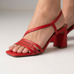 Sandália Vermelha Elegante Salto Bloco 9,0 cm | Edileia Costa