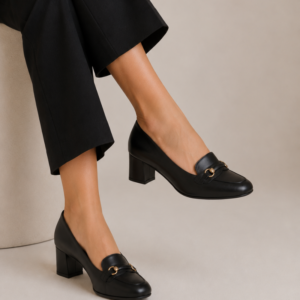 Scarpin Modare Preto Feminino com Salto Médio 6,0cm e Detalhe Dourado